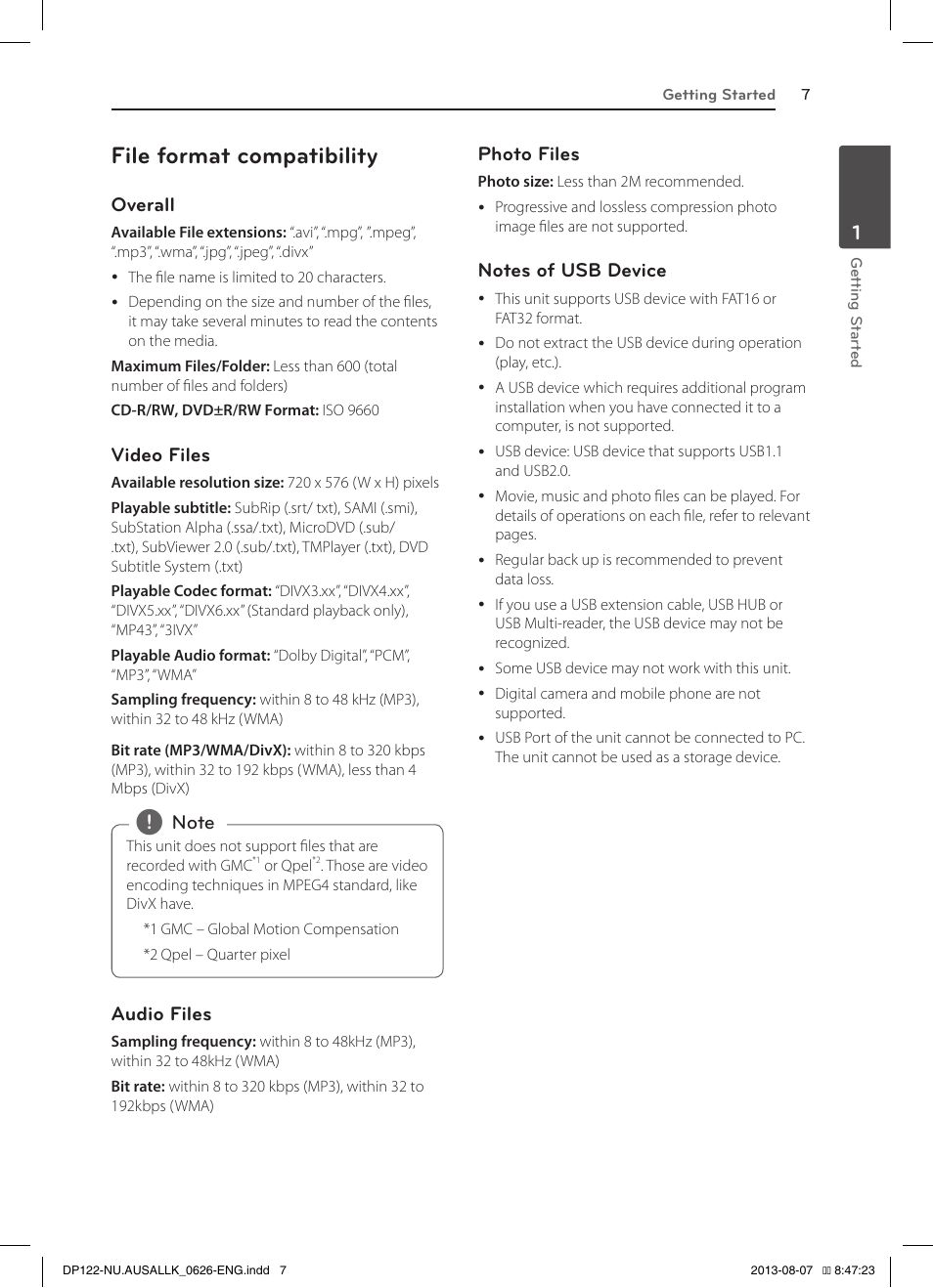 File compatibility, File format compatibility | LG DP122 User Manual | Page 7 / 22