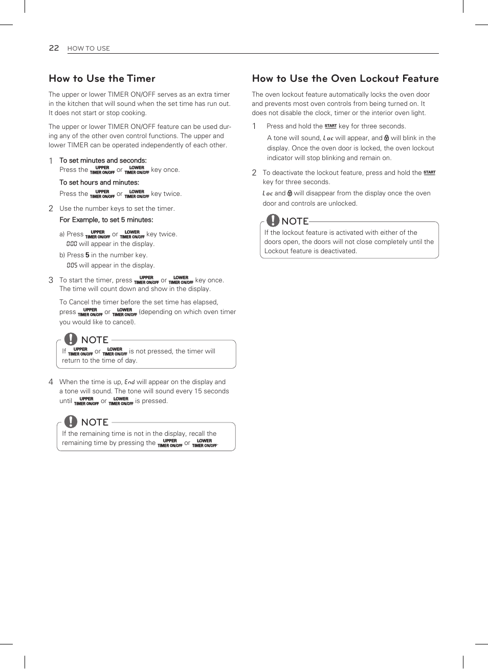 How to use the timer, How to use the oven lockout feature | LG LDG3015SW User Manual | Page 23 / 93