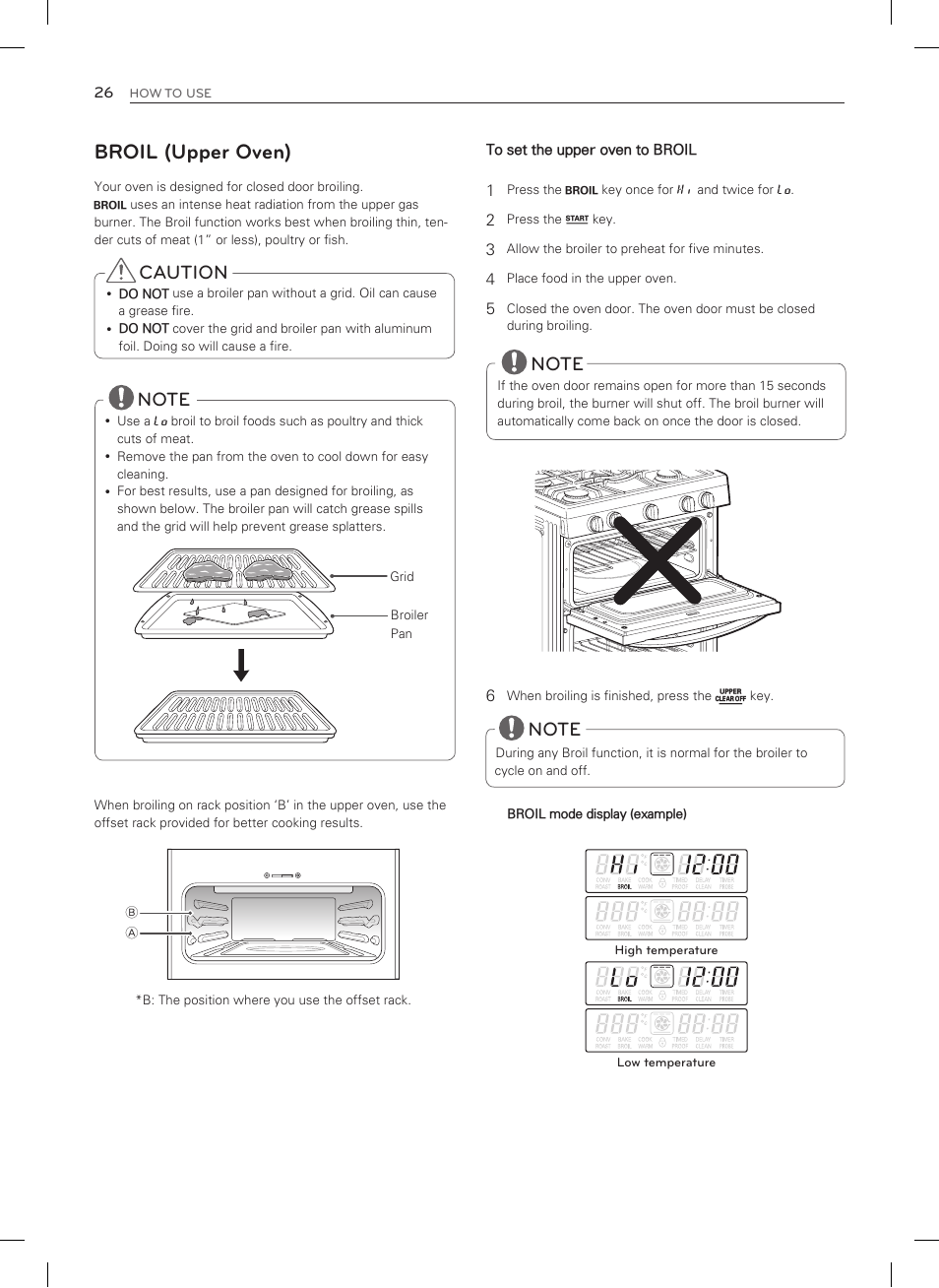 Broil (upper oven), Caution | LG LDG3015SW User Manual | Page 27 / 93