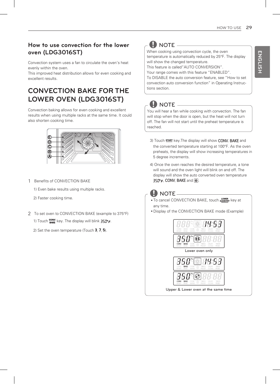 Convection bake for the lower oven (ldg3016st) | LG LDG3015SW User Manual | Page 30 / 93