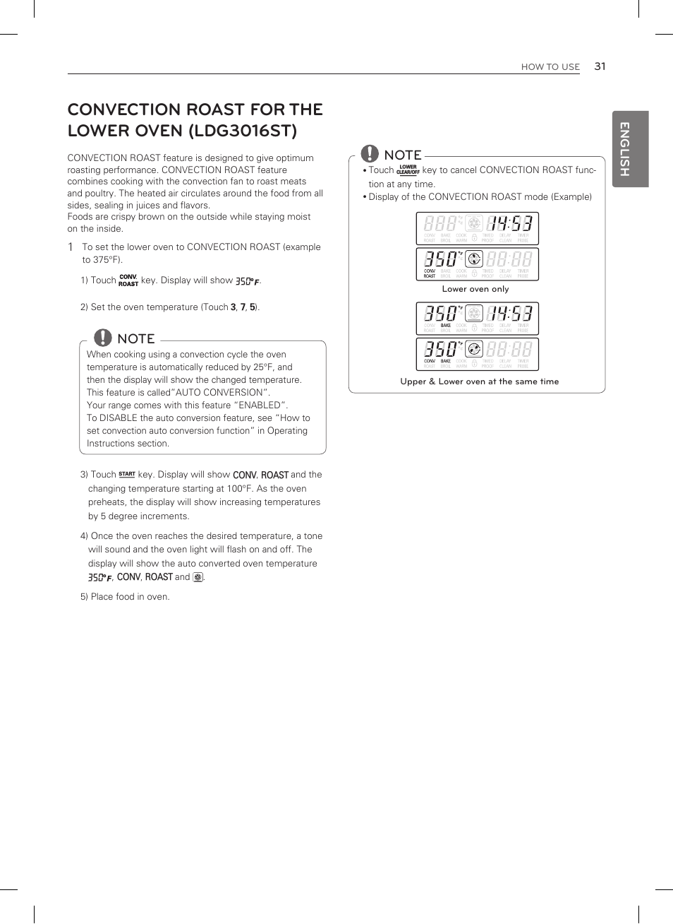 Convection roast for the lower oven (ldg3016st) | LG LDG3015SW User Manual | Page 32 / 93