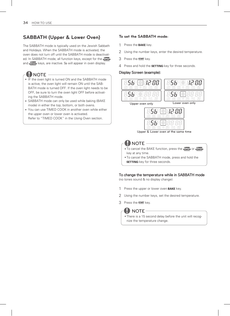 Sabbath (upper & lower oven) | LG LDG3015SW User Manual | Page 35 / 93
