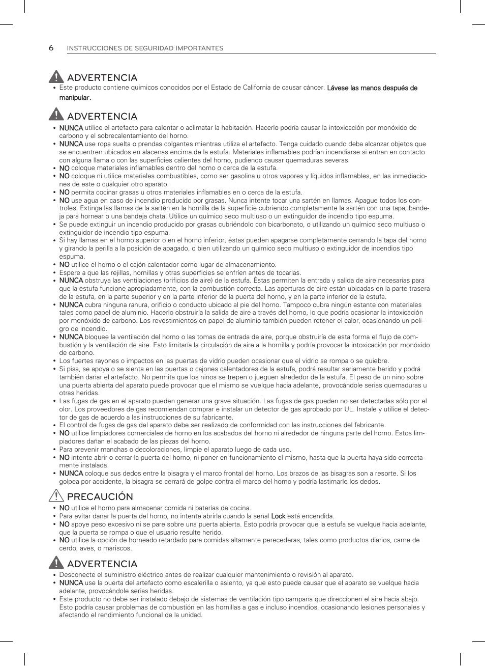 Advertencia, Precaución | LG LDG3015SW User Manual | Page 53 / 93