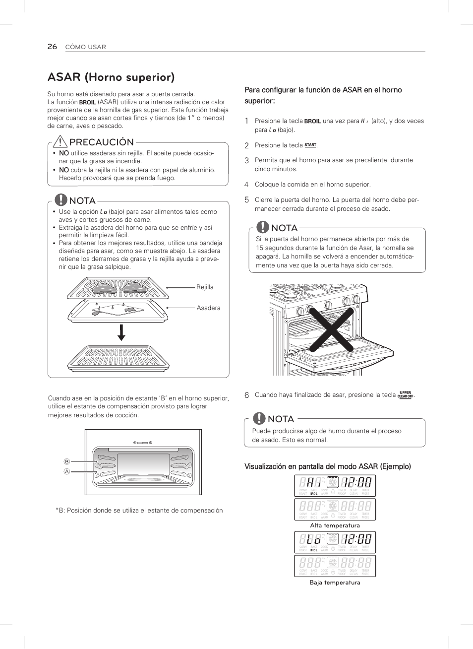 Asar (horno superior), Nota, Precaución | LG LDG3015SW User Manual | Page 73 / 93