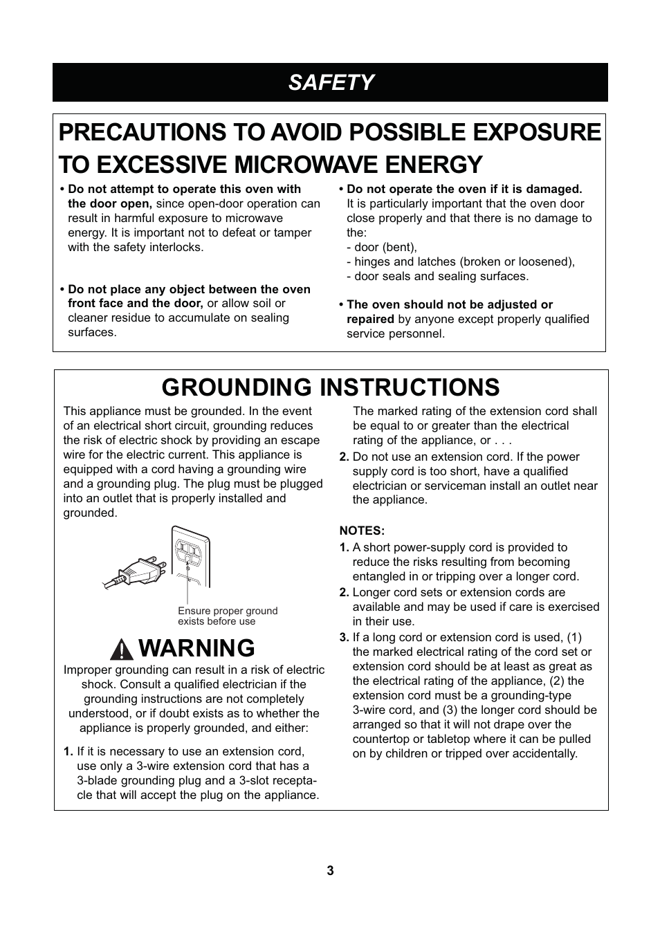 Warning, Safety | LG LCS1013SW User Manual | Page 3 / 25