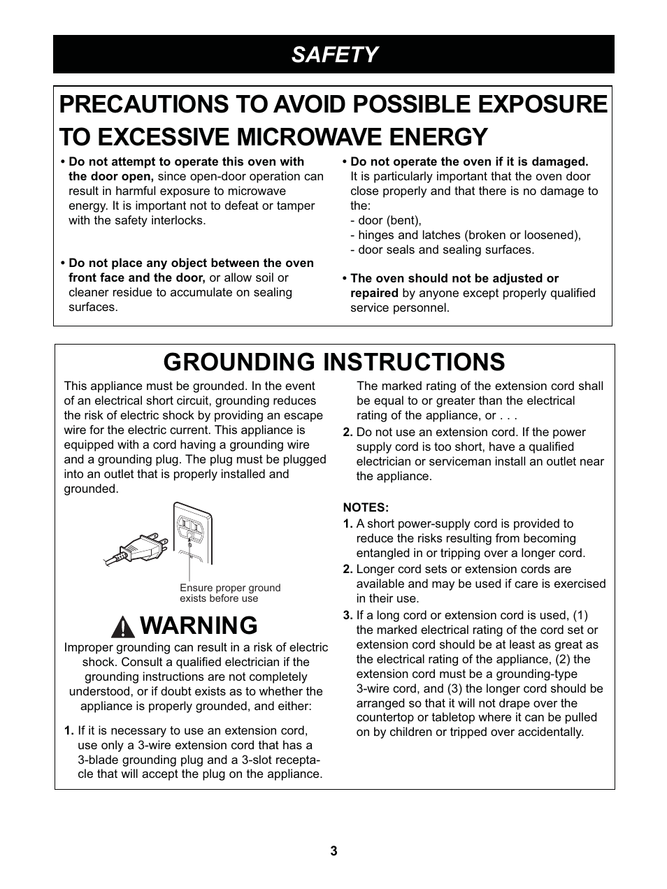 Warning, Safety | LG GS0713ST User Manual | Page 3 / 25