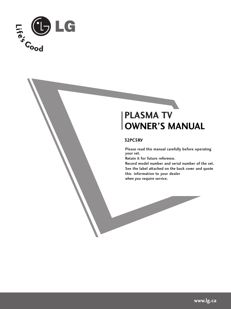 LG 32PC5RV User Manual | 78 pages