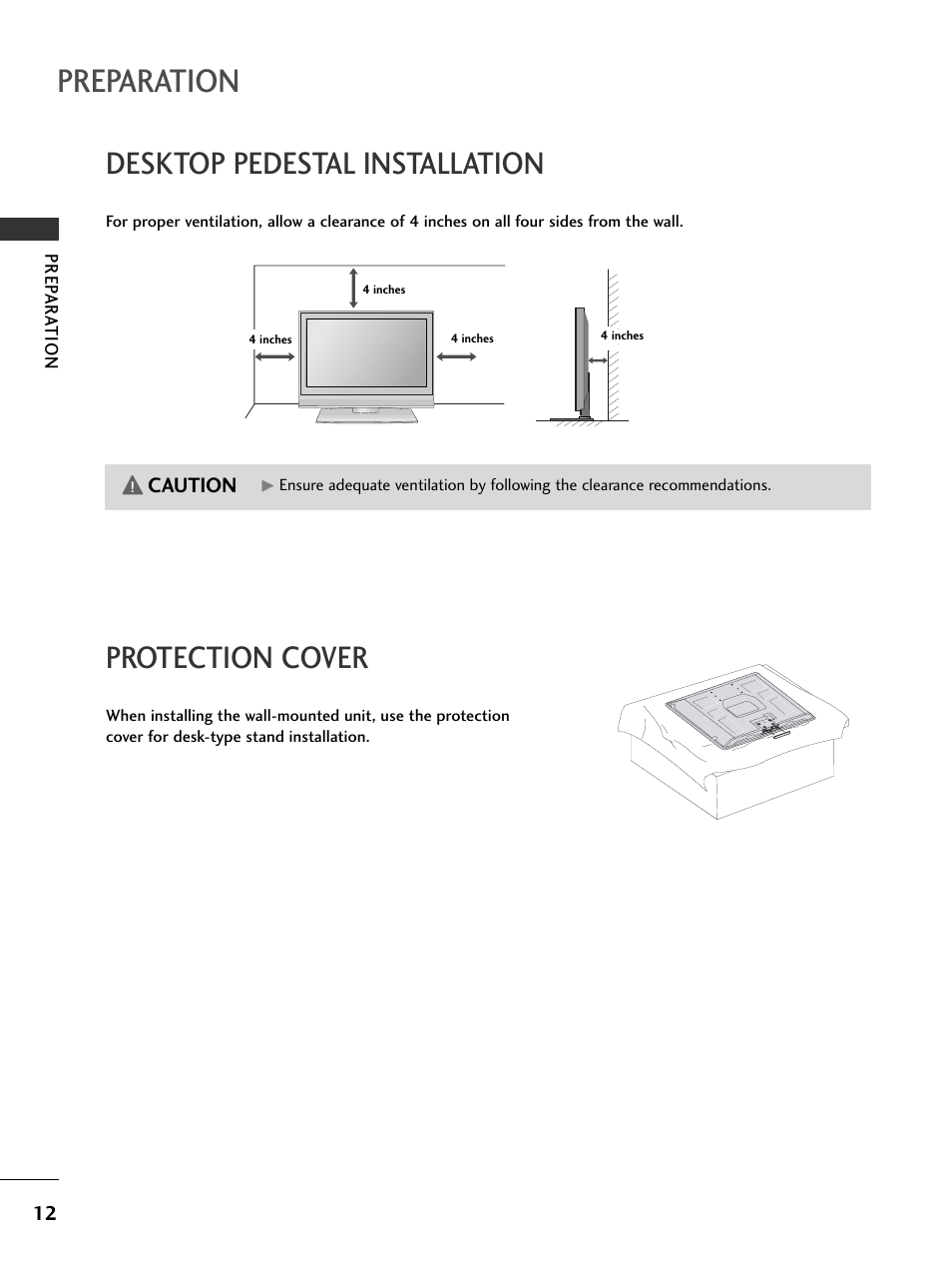 Desktop pedestal installation, Protection cover, Preparation | LG 32PC5RV User Manual | Page 14 / 78