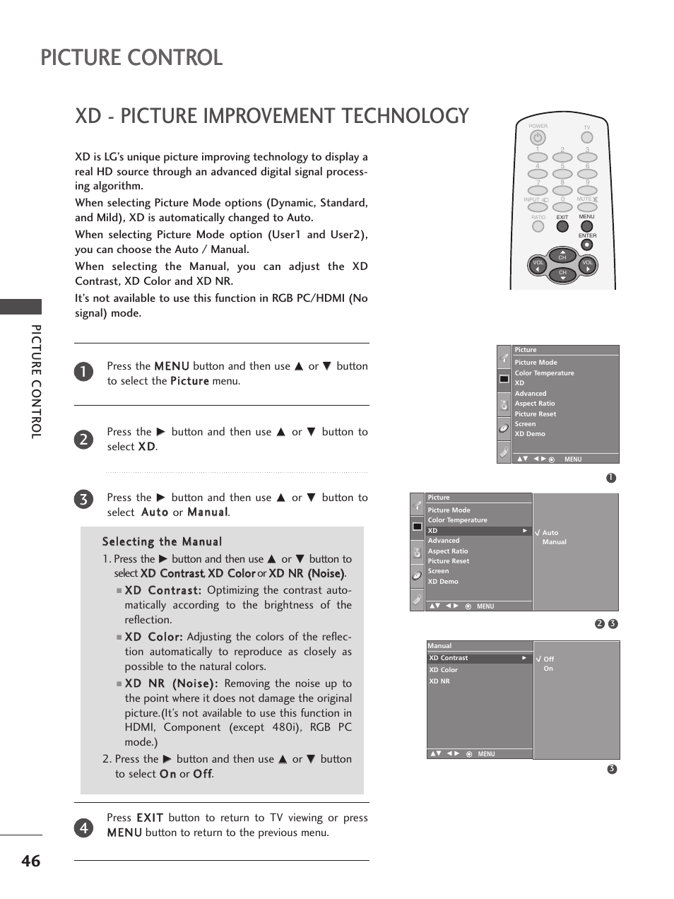 Xd - picture improvement technology, Picture control, Picture contr ol | LG 32PC5RV User Manual | Page 48 / 78