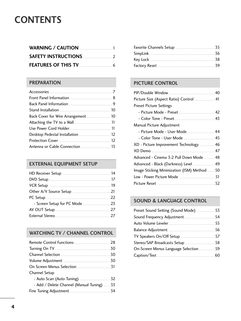 LG 32PC5RV User Manual | Page 6 / 78