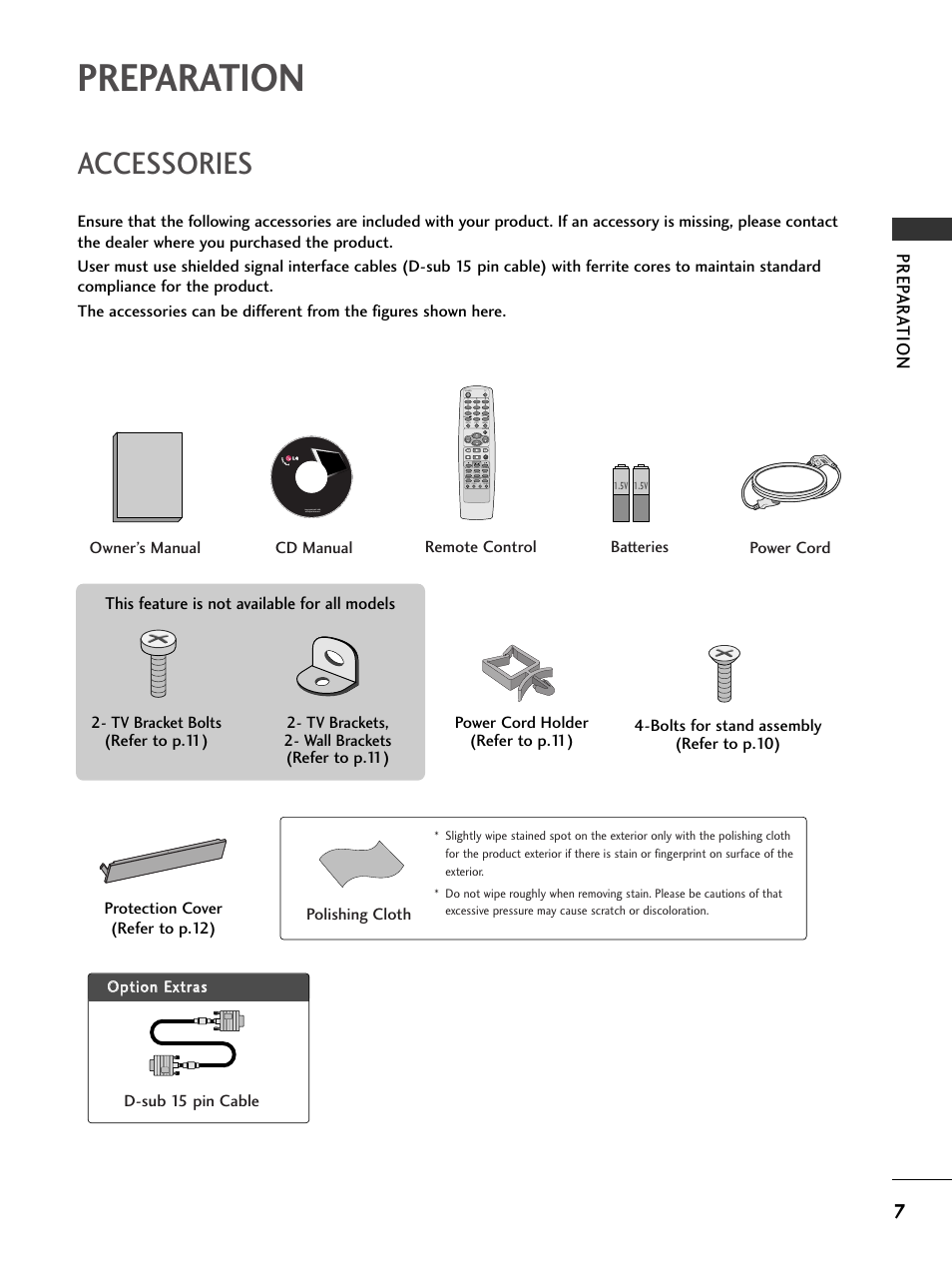 Preparation, Accessories, Prep ar at ion | LG 32PC5RV User Manual | Page 9 / 78