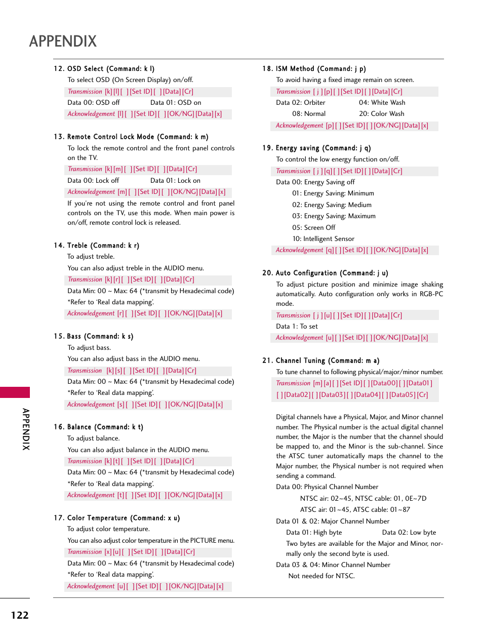 Appendix | LG 50PV450C User Manual | Page 122 / 124