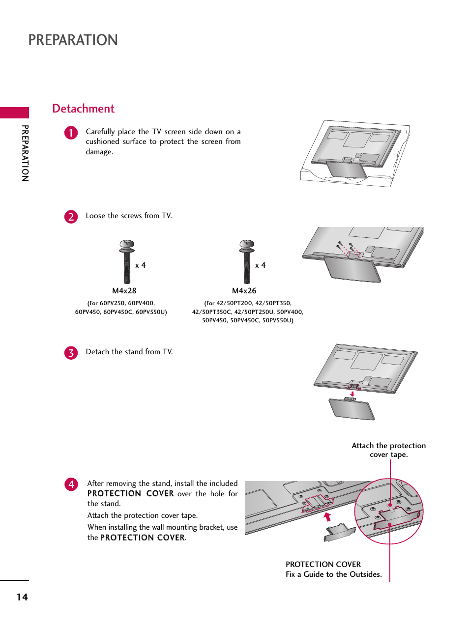 Detachment, Preparation | LG 50PV450C User Manual | Page 14 / 124