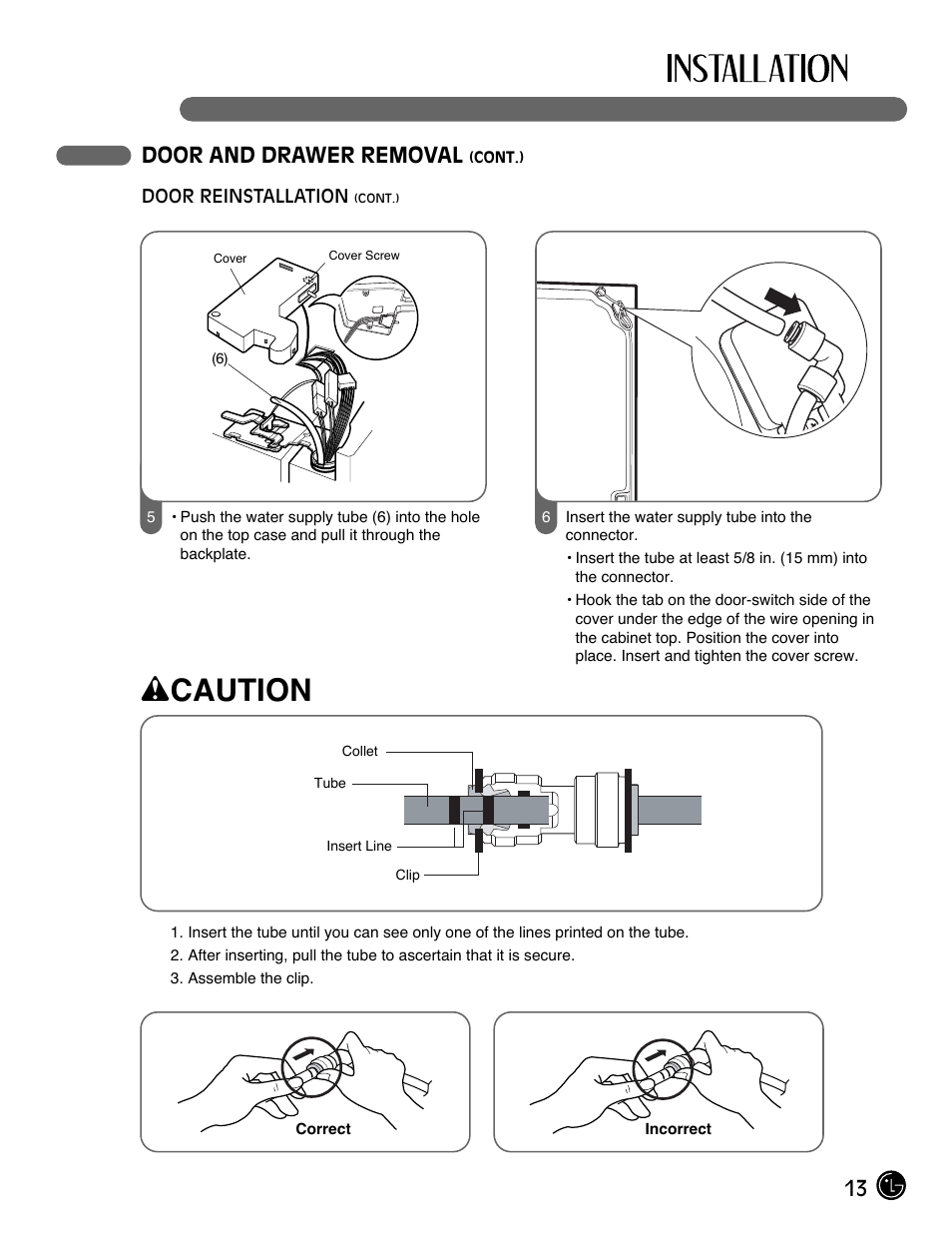 Wcaution, 13 door and drawer removal | LG LMX25985SB User Manual | Page 13 / 44