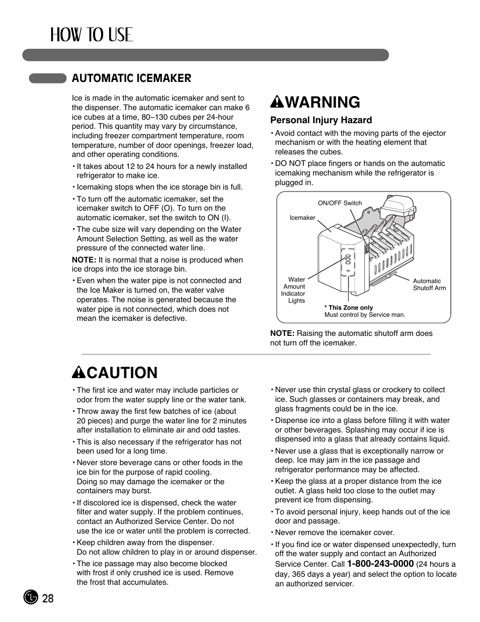 Wwarning, Wcaution, 28 automatic icemaker | LG LMX25985SB User Manual | Page 28 / 44