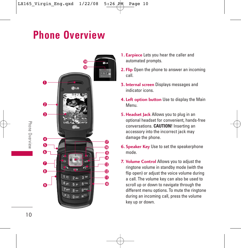 Phone overview | LG LGLX165 User Manual | Page 10 / 90