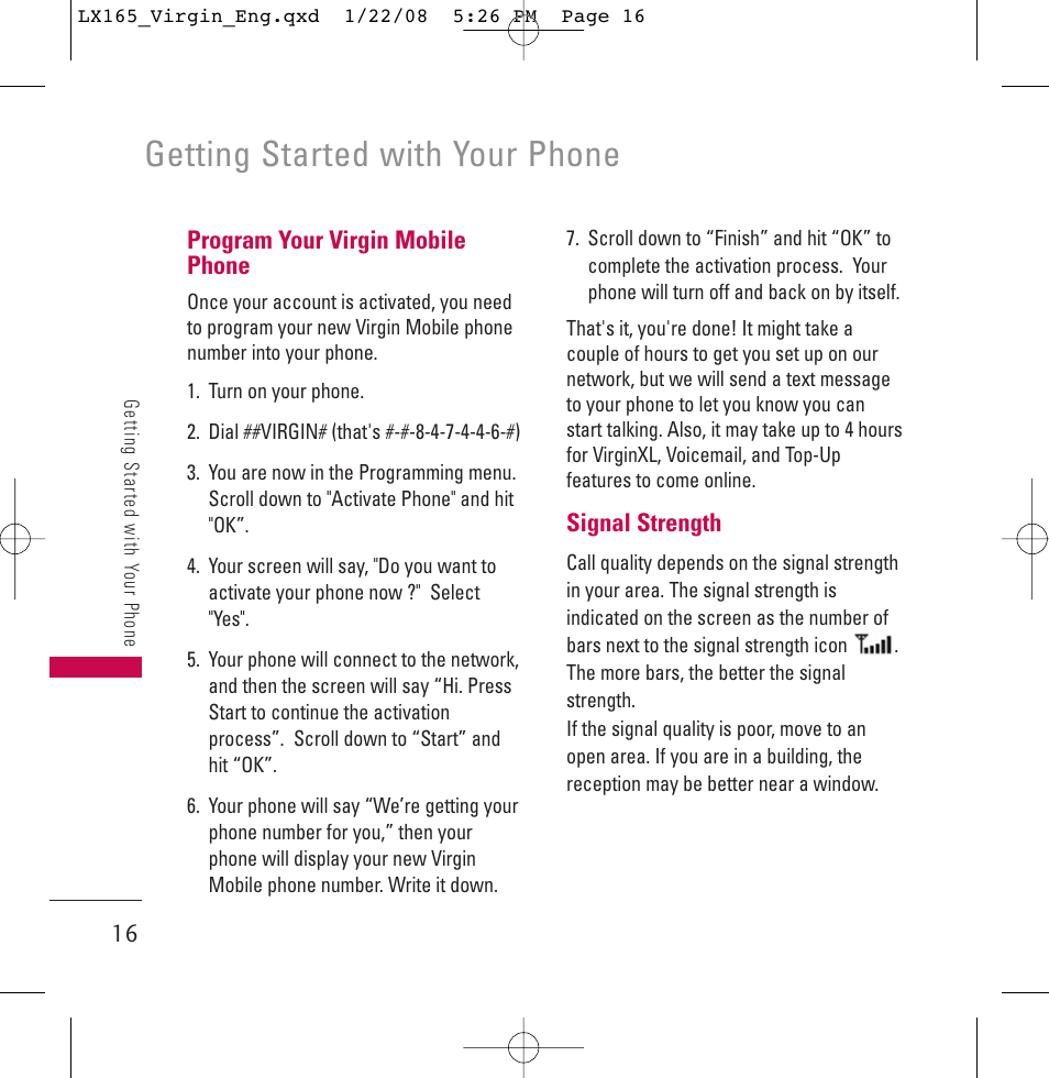 Getting started with your phone | LG LGLX165 User Manual | Page 16 / 90