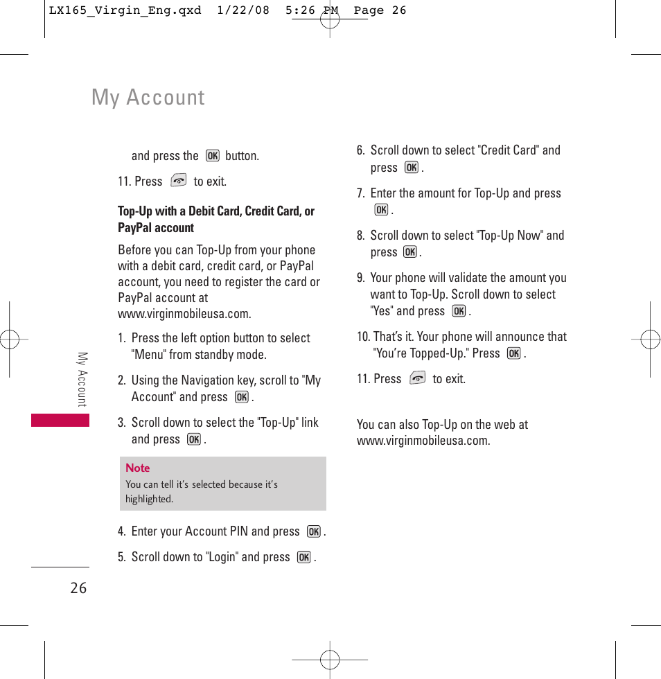 My account | LG LGLX165 User Manual | Page 26 / 90