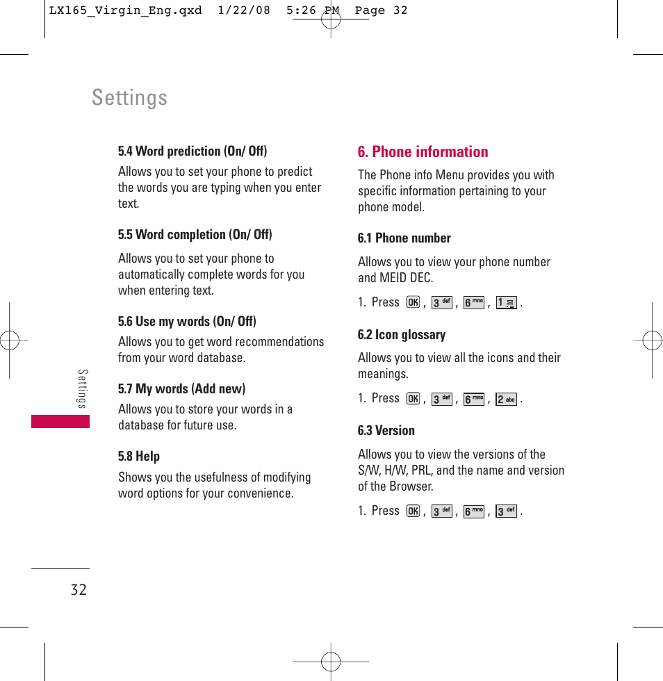 Settings | LG LGLX165 User Manual | Page 32 / 90