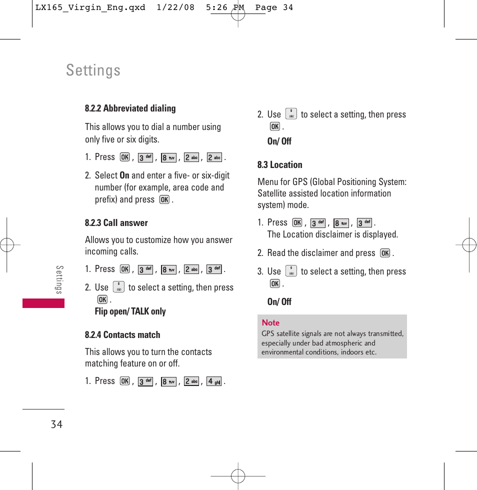 Settings | LG LGLX165 User Manual | Page 34 / 90
