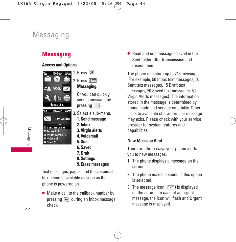 Messaging | LG LGLX165 User Manual | Page 44 / 90