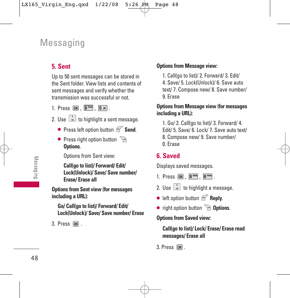 Messaging | LG LGLX165 User Manual | Page 48 / 90