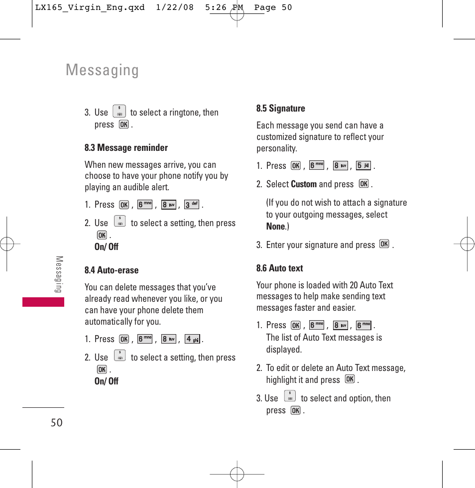 Messaging | LG LGLX165 User Manual | Page 50 / 90
