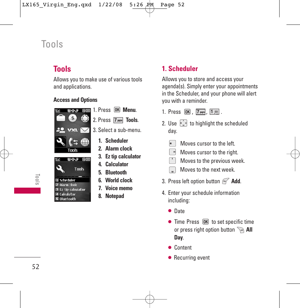 Tools | LG LGLX165 User Manual | Page 52 / 90