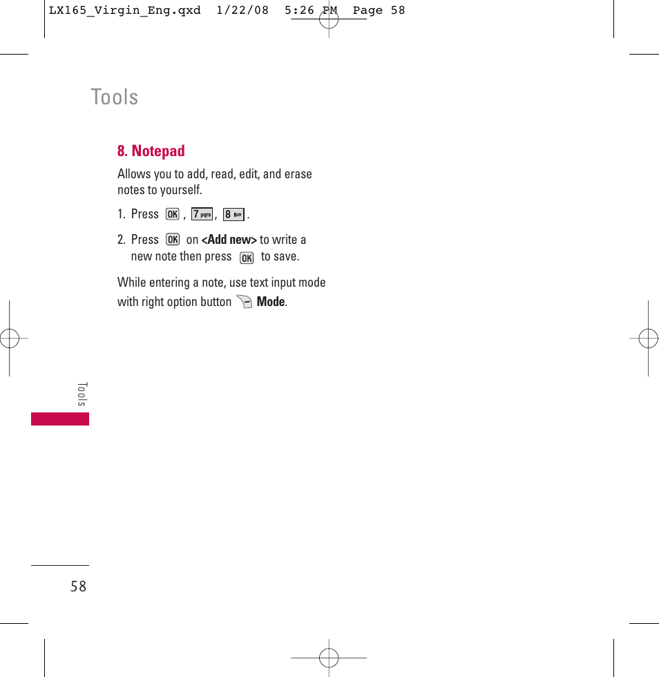 Tools | LG LGLX165 User Manual | Page 58 / 90