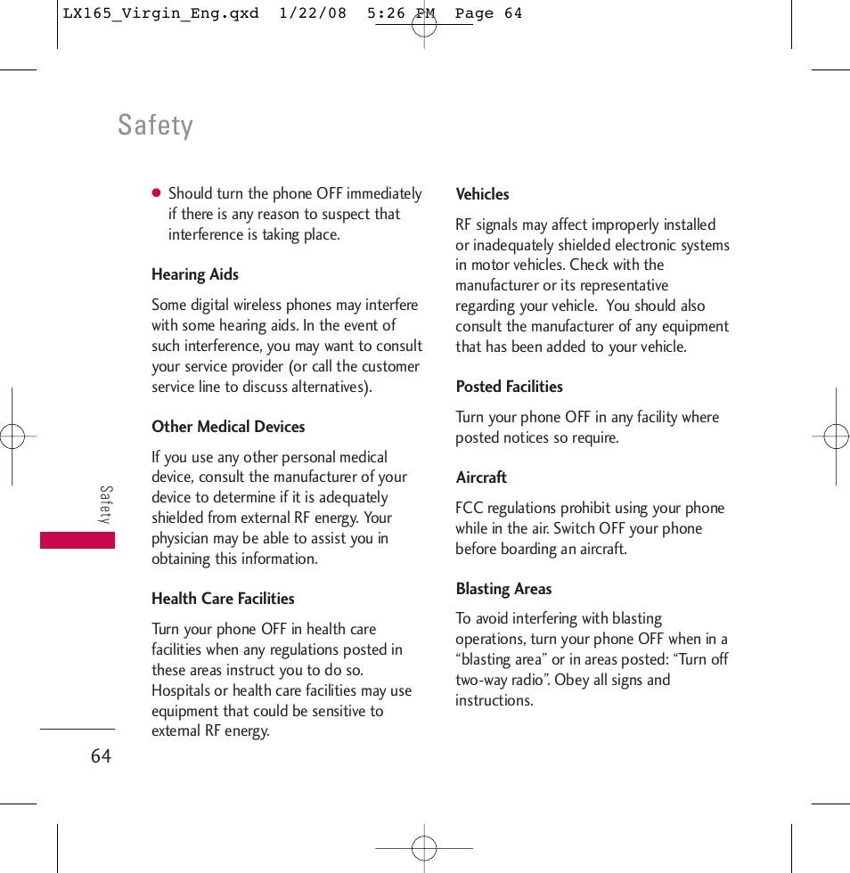 Safety | LG LGLX165 User Manual | Page 64 / 90