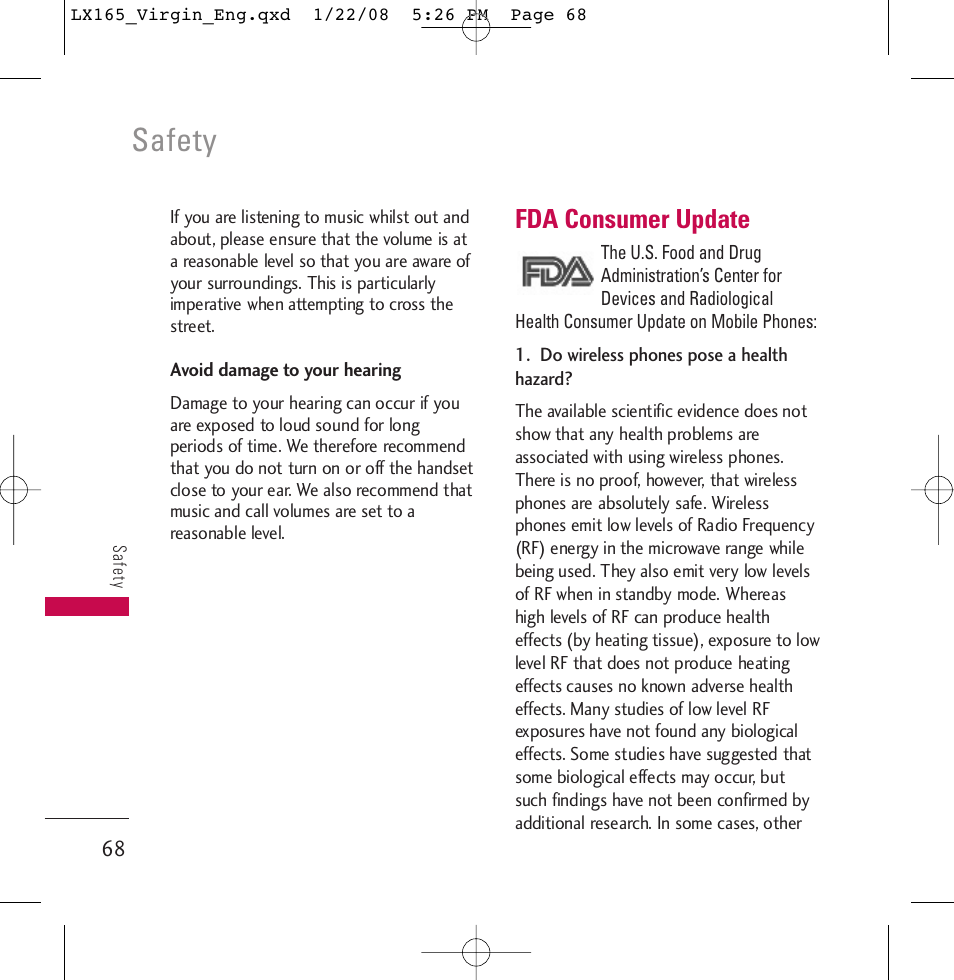 Safety, Fda consumer update | LG LGLX165 User Manual | Page 68 / 90