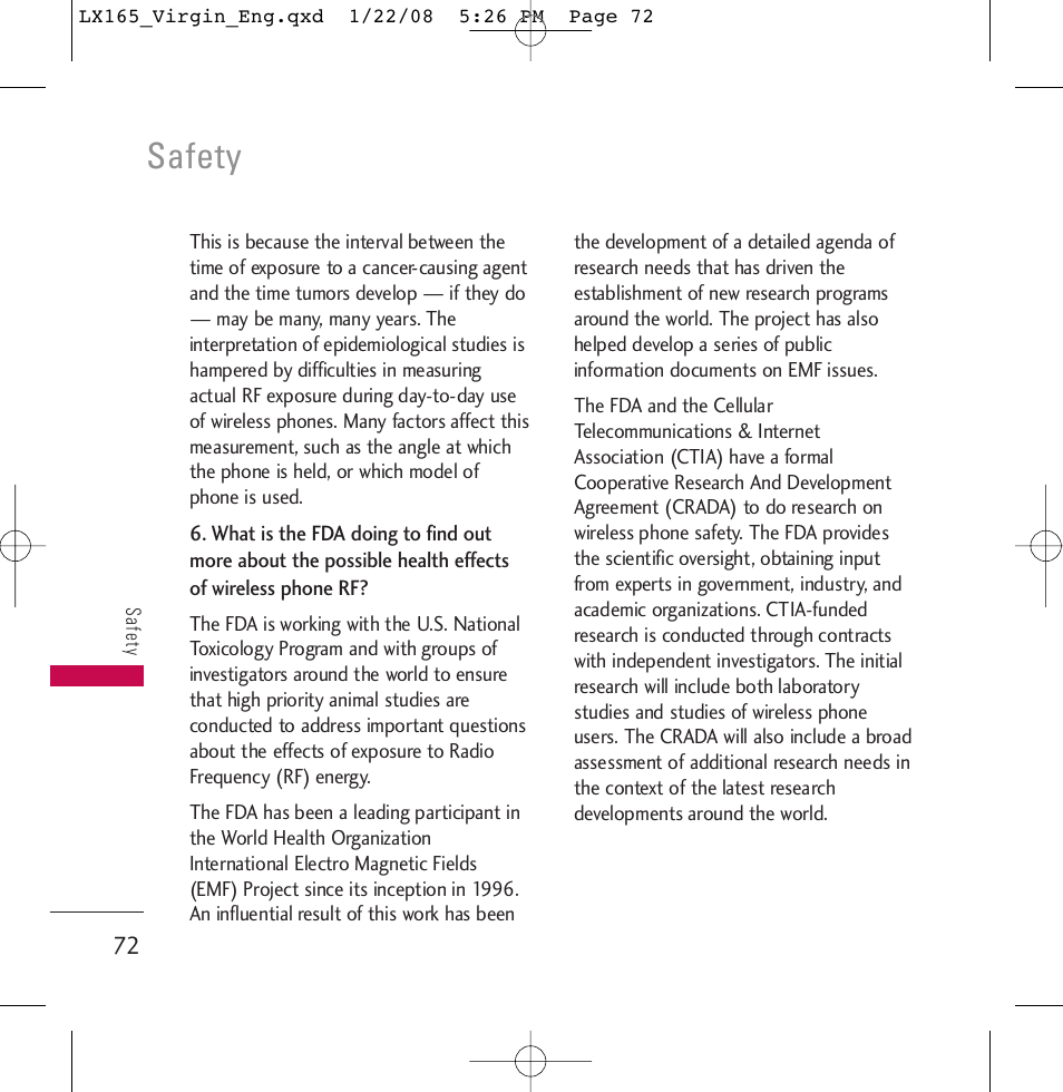 Safety | LG LGLX165 User Manual | Page 72 / 90