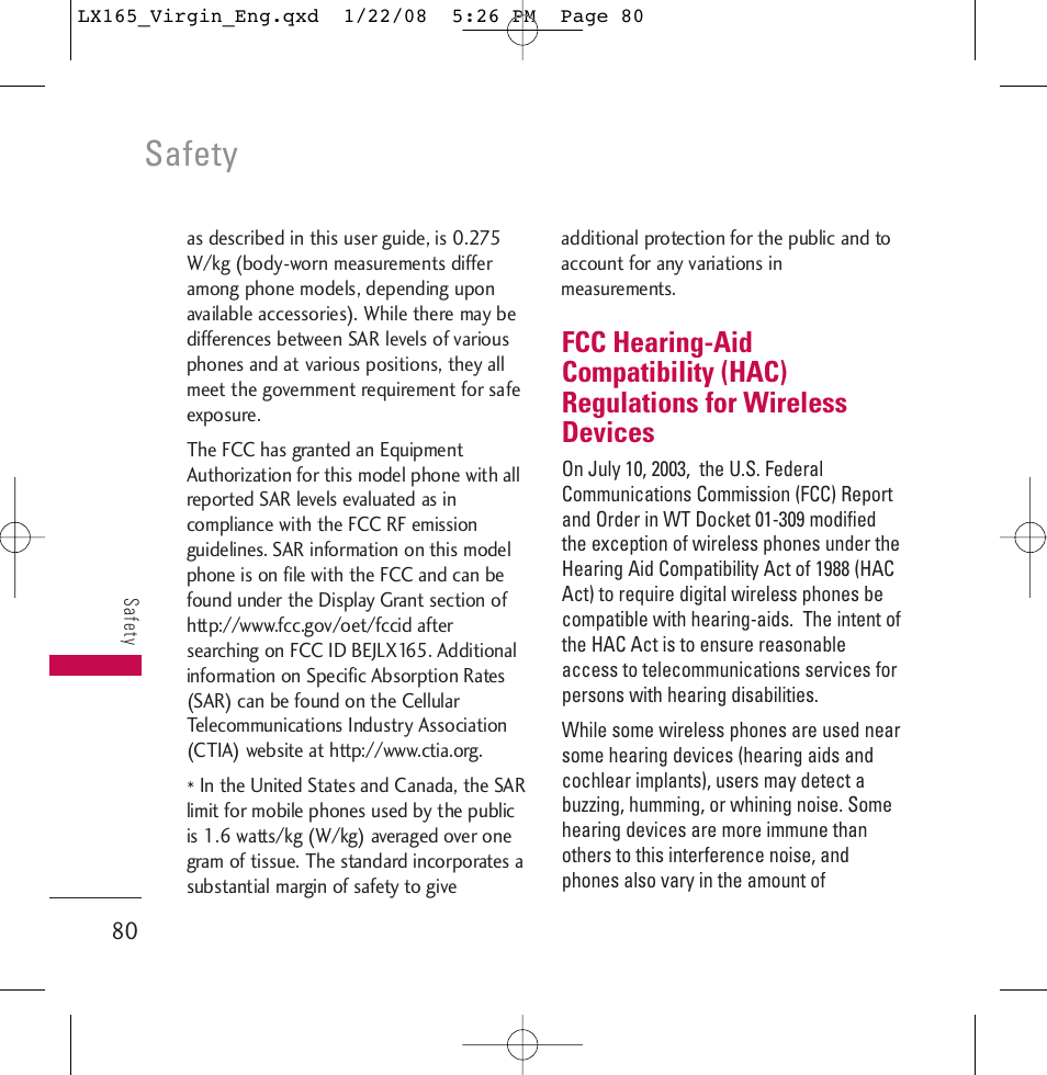 Safety | LG LGLX165 User Manual | Page 80 / 90