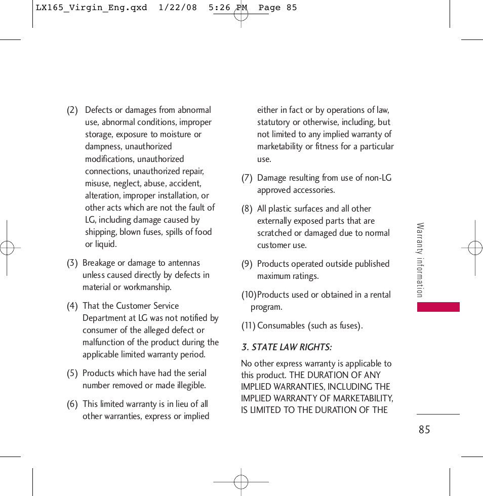 LG LGLX165 User Manual | Page 85 / 90