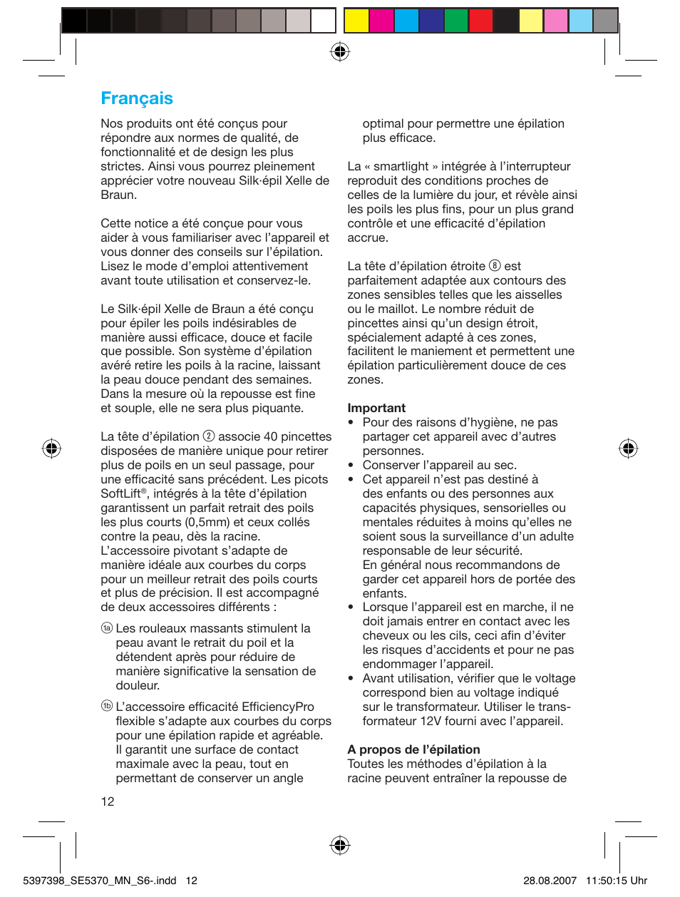 Français | Braun 5370 Silk-épil X'elle User Manual | Page 11 / 50
