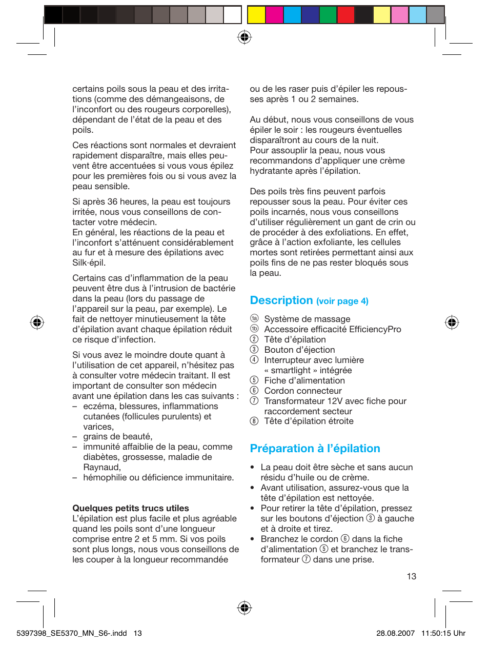 Description, Préparation à l’épilation | Braun 5370 Silk-épil X'elle User Manual | Page 12 / 50