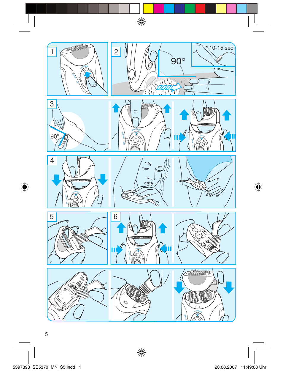 15 sec | Braun 5370 Silk-épil X'elle User Manual | Page 4 / 50