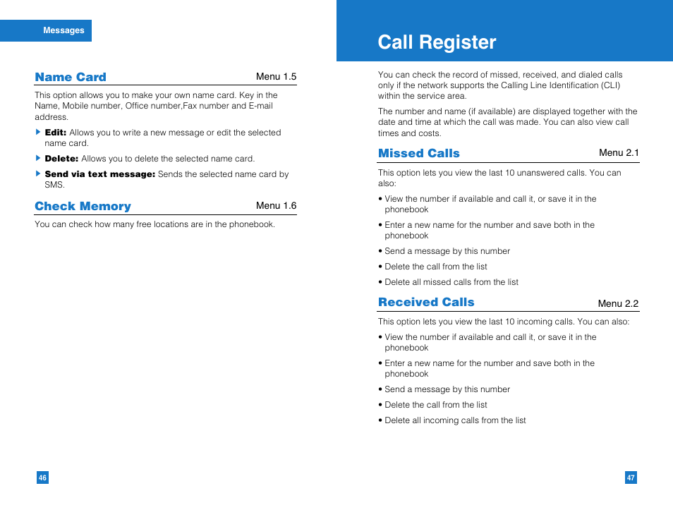 Call register | LG G4010 User Manual | Page 25 / 55