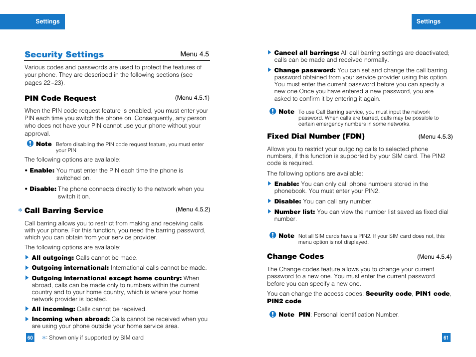 Security settings | LG G4010 User Manual | Page 32 / 55