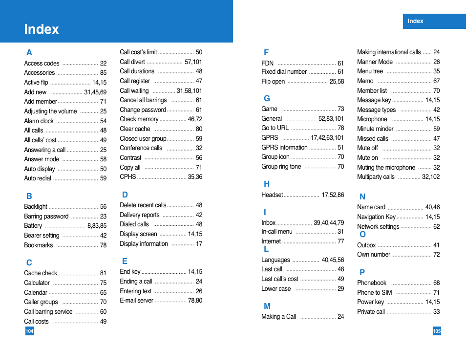 Index | LG G4010 User Manual | Page 54 / 55