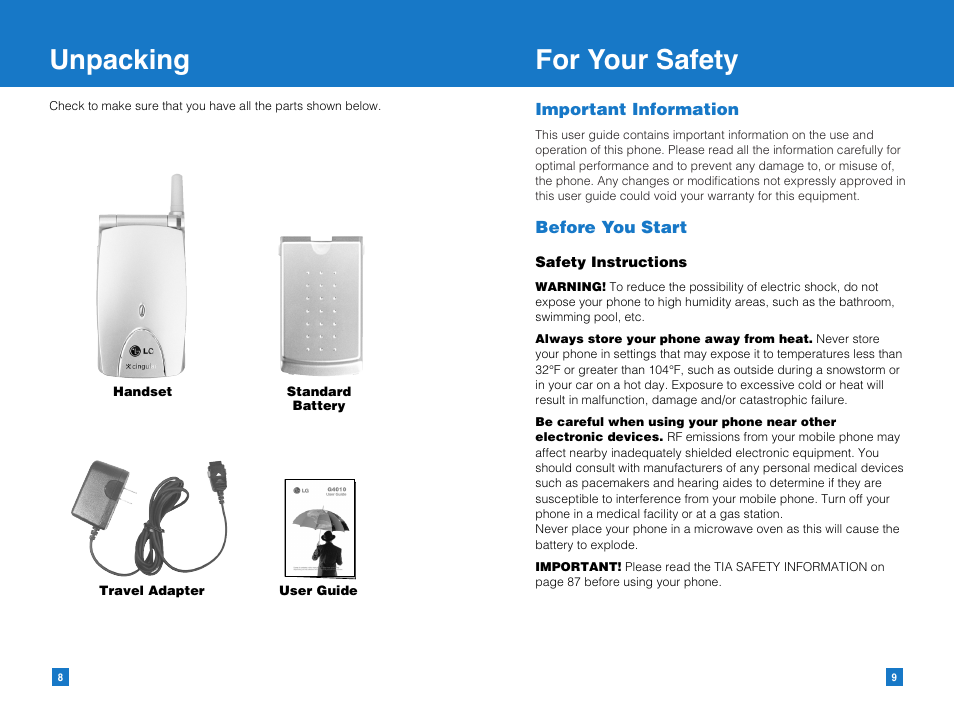 Unpacking for your safety | LG G4010 User Manual | Page 6 / 55