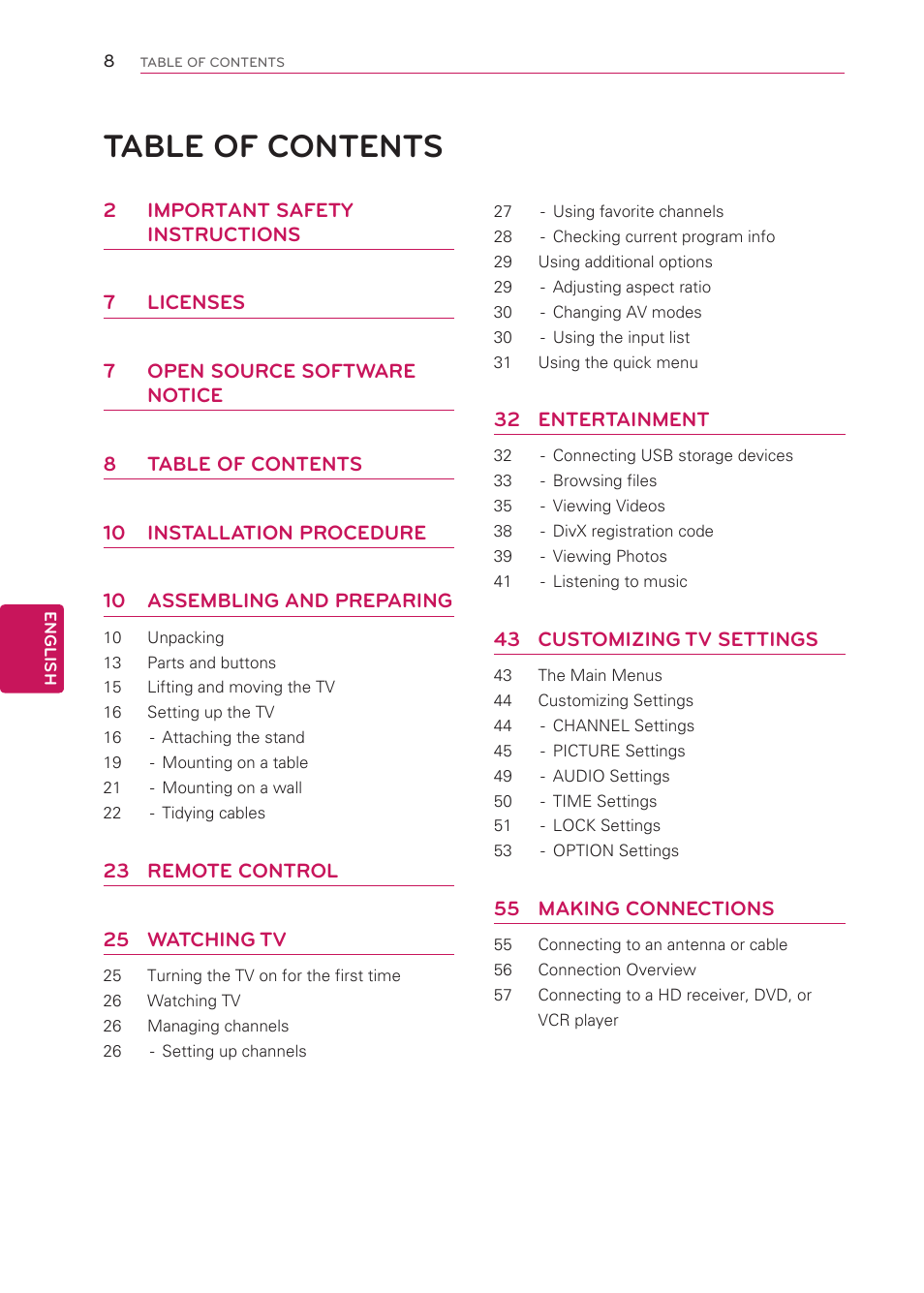 LG 50LS4000 User Manual | Page 8 / 80