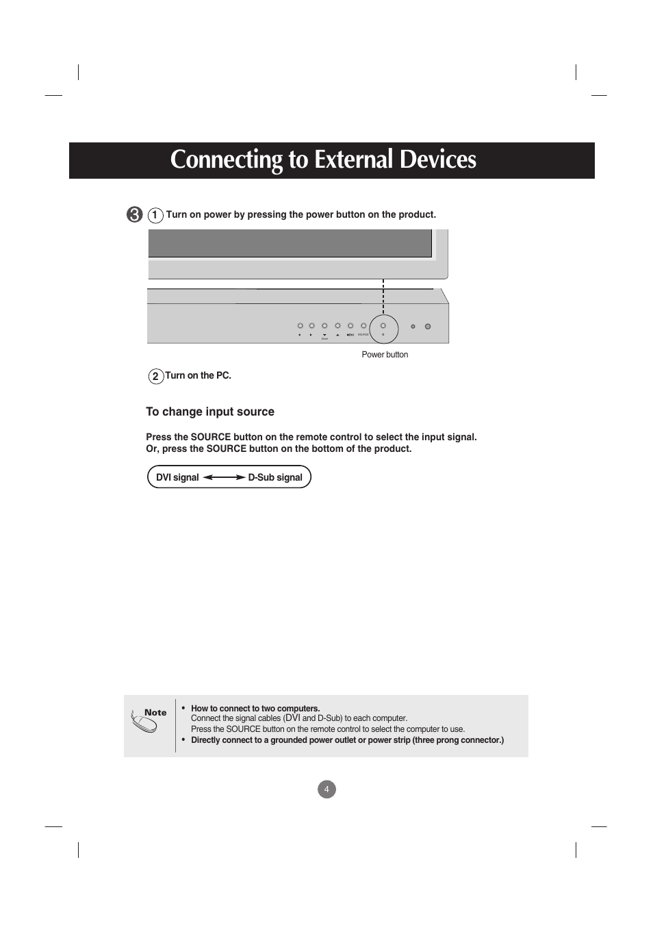 Connecting to external devices | LG M2900S-BN User Manual | Page 5 / 33