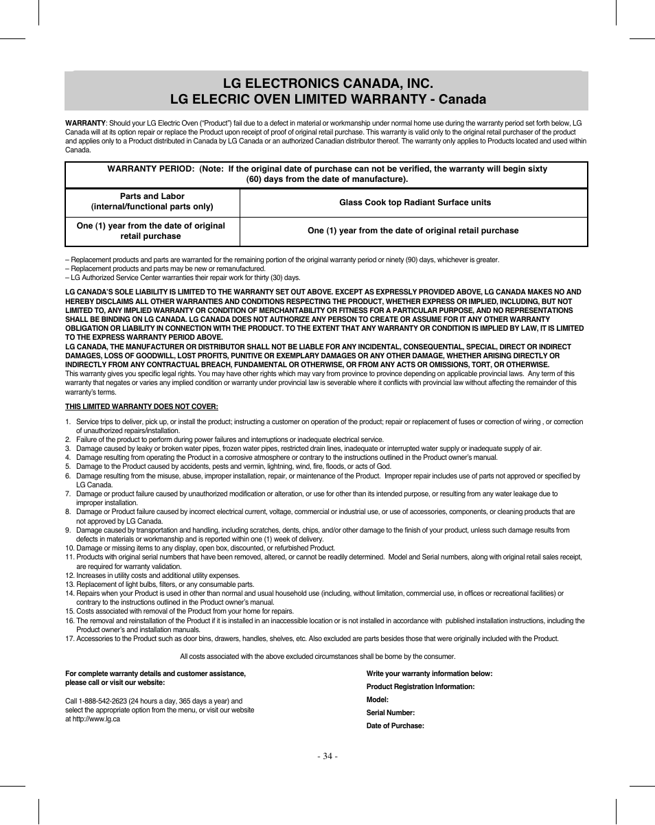 LG LRE3012SW User Manual | Page 34 / 35