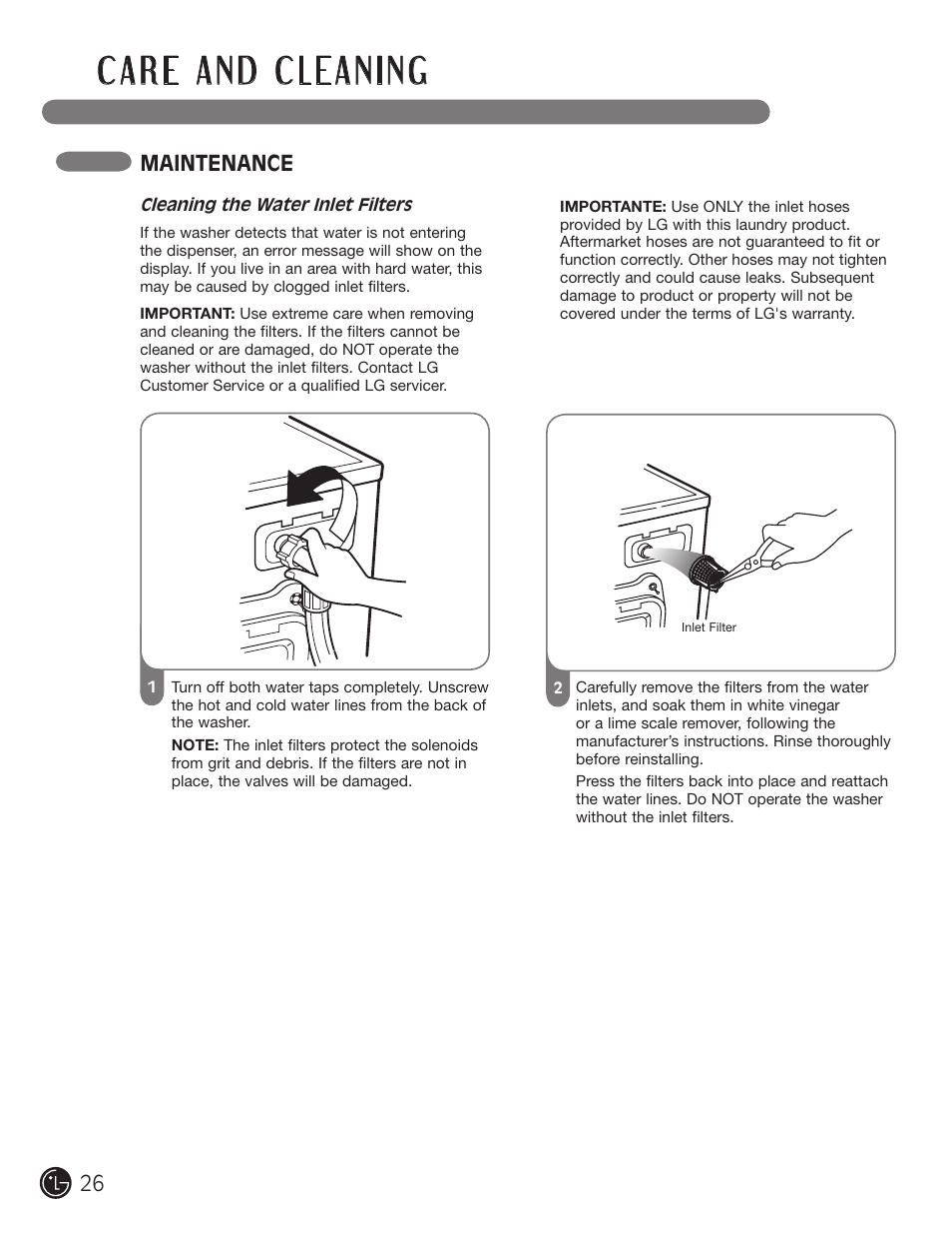 Maintenance | LG WM1355HR User Manual | Page 26 / 68