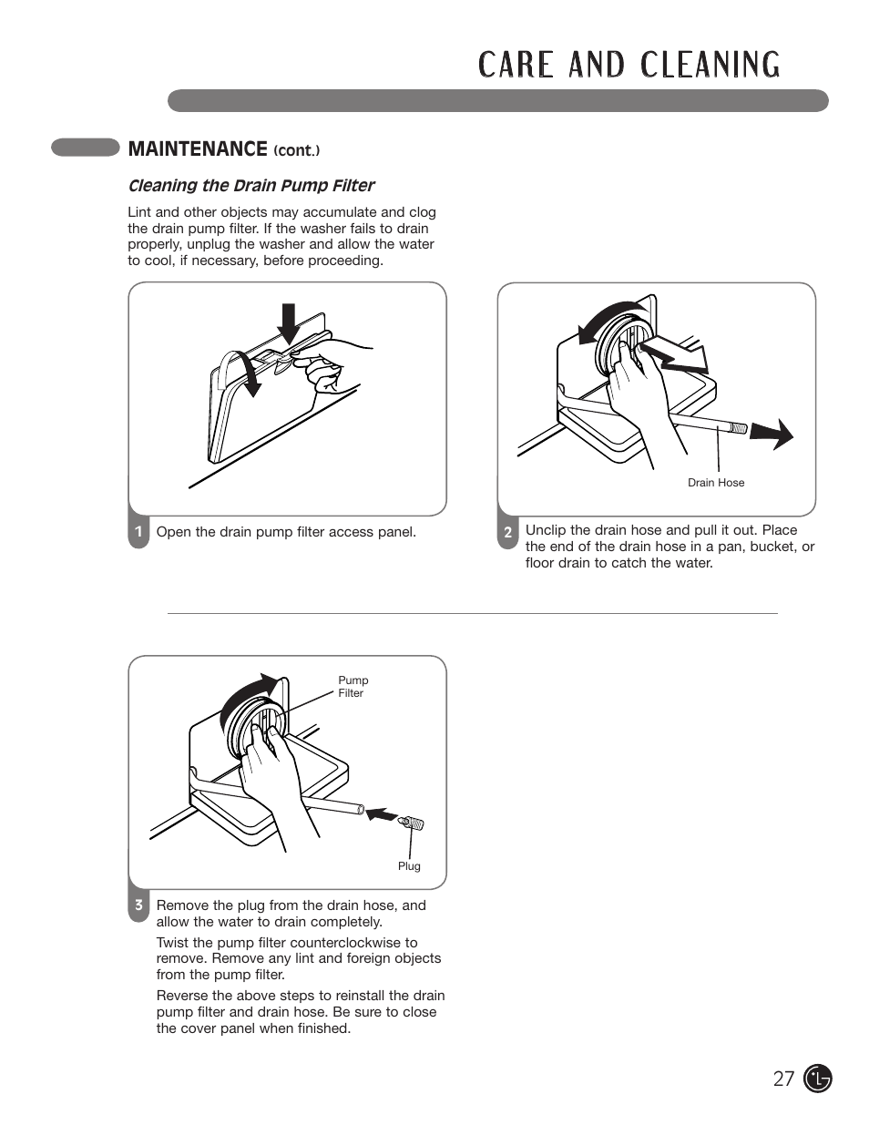 Maintenance | LG WM1355HR User Manual | Page 27 / 68