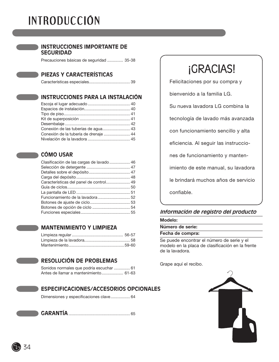 Gracias | LG WM1355HR User Manual | Page 34 / 68