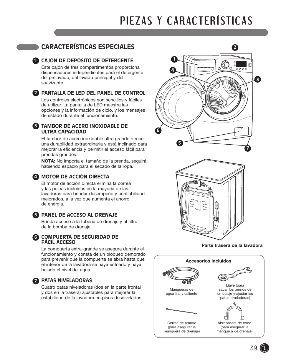 Características especiales | LG WM1355HR User Manual | Page 39 / 68