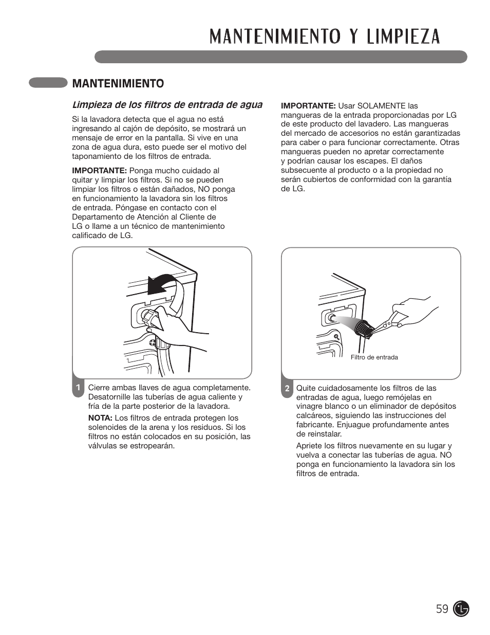 Mantenimiento | LG WM1355HR User Manual | Page 59 / 68