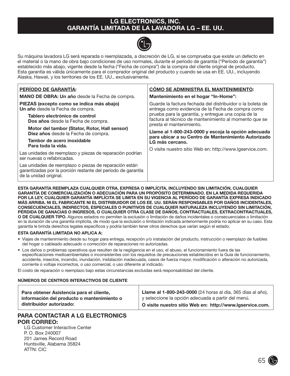 LG WM1355HR User Manual | Page 65 / 68